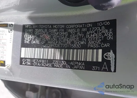 2007 Toyota Corolla Le from USA, damaged, VIN JTDBR32E770115830